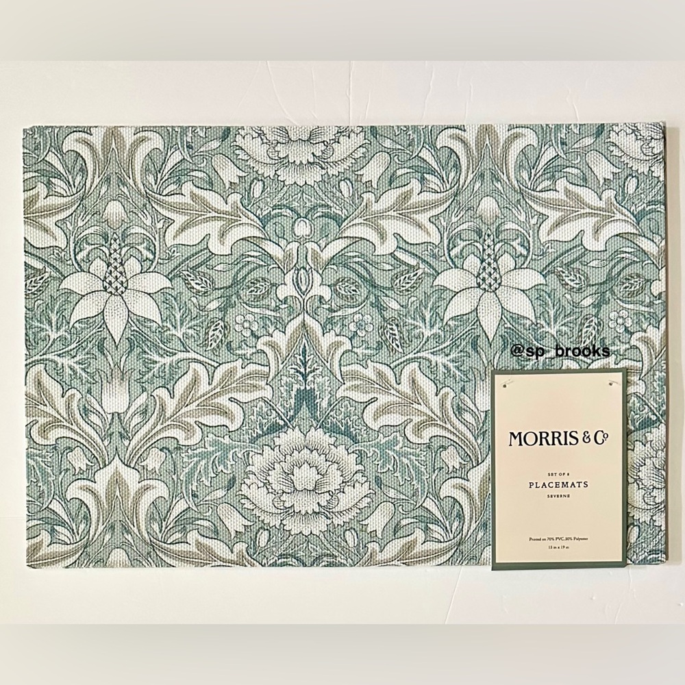 🎁8PC Morris & Co. Placemats - Severne Pattern - 13”x19” - 70% PVC-30% Polyester